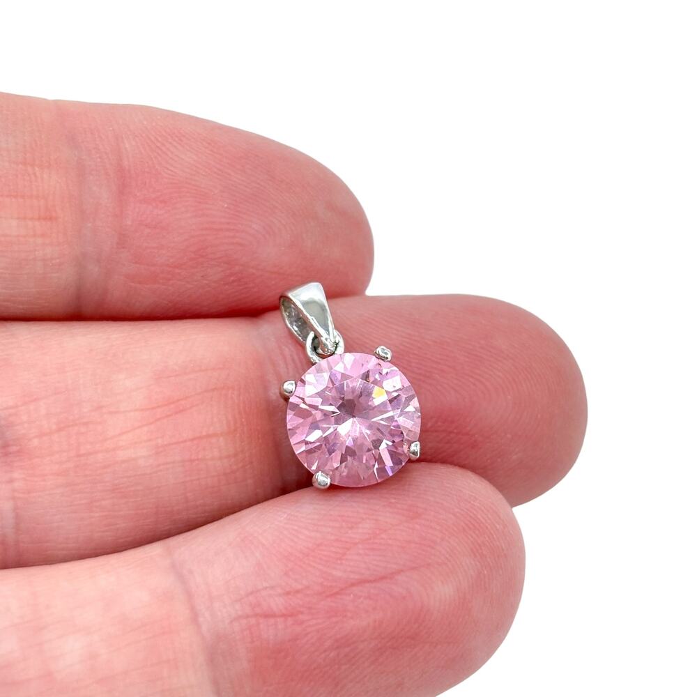 Vintage Sterling Silver 925 Pink Cubic Zirconia Pendant
